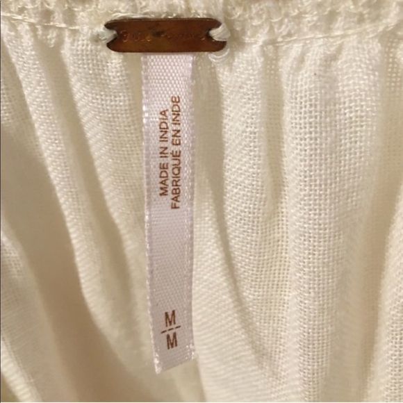 Free People Crochet Trim Linen Tiered White Tank Top Medium NWOT - Picture 5 of 6